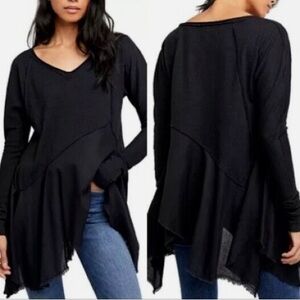 Free People - Black “ Comin’ In Hot” Tunic Top Size Medium